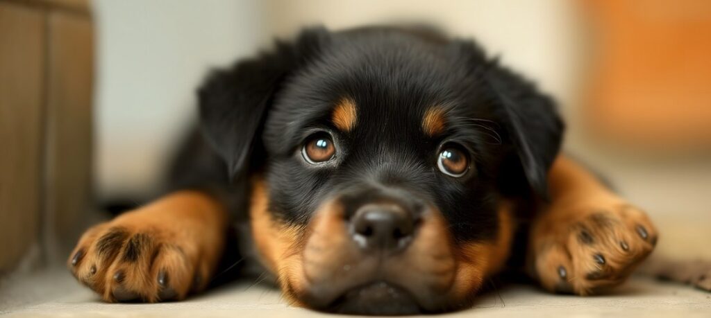 Rottweiler puppy resting